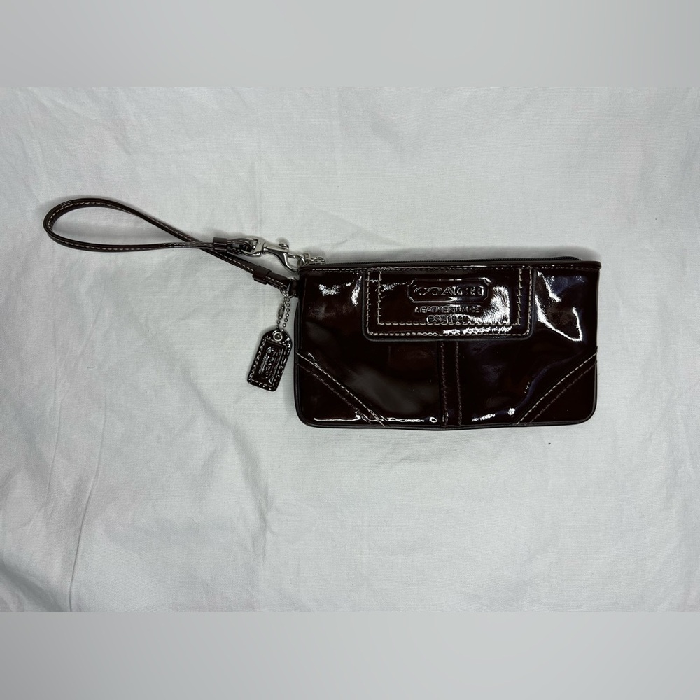 Coach Dark Brown Patent Leather Wristlet